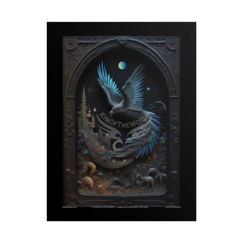 3D Black Matte Gothic Spectrum Weird Raven Florals & Winged Creatures - Rolled Posters 18″ x 24″ (Vertical) / Matte