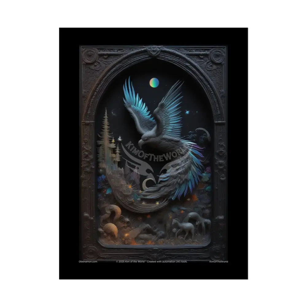 3D Black Matte Gothic Spectrum Weird Raven Florals & Winged Creatures - Rolled Posters 18″ x 24″ (Vertical) / Semi