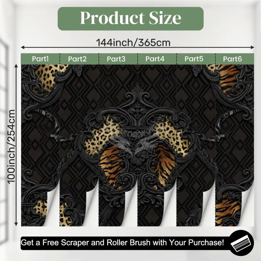 3D Black Steampunk Gothic Tiger Print Unpasted Mural Wallpaper 144’’x100’’ 144’’x100’’ Wall Coverings