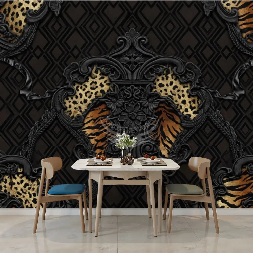 3D Black Steampunk Gothic Tiger Print Unpasted Mural Wallpaper 144’’x100’’ 144’’x100’’ Wall Coverings