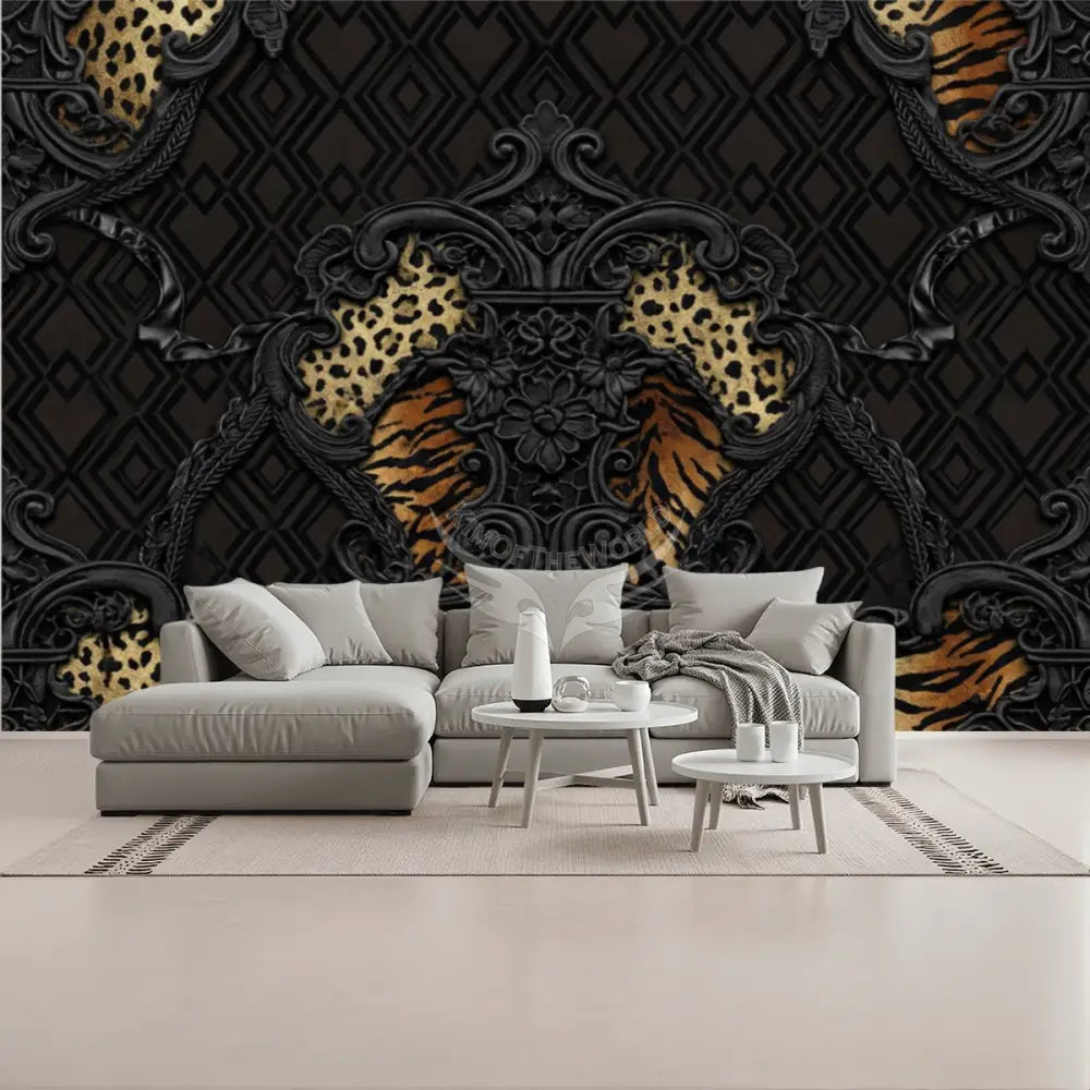 3D Black Steampunk Gothic Tiger Print Unpasted Mural Wallpaper 144’’x100’’ 144’’x100’’ Wall Coverings