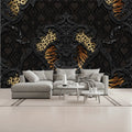 3D Black Steampunk Gothic Tiger Print Unpasted Mural Wallpaper 144’’x100’’ 144’’x100’’ Wall Coverings