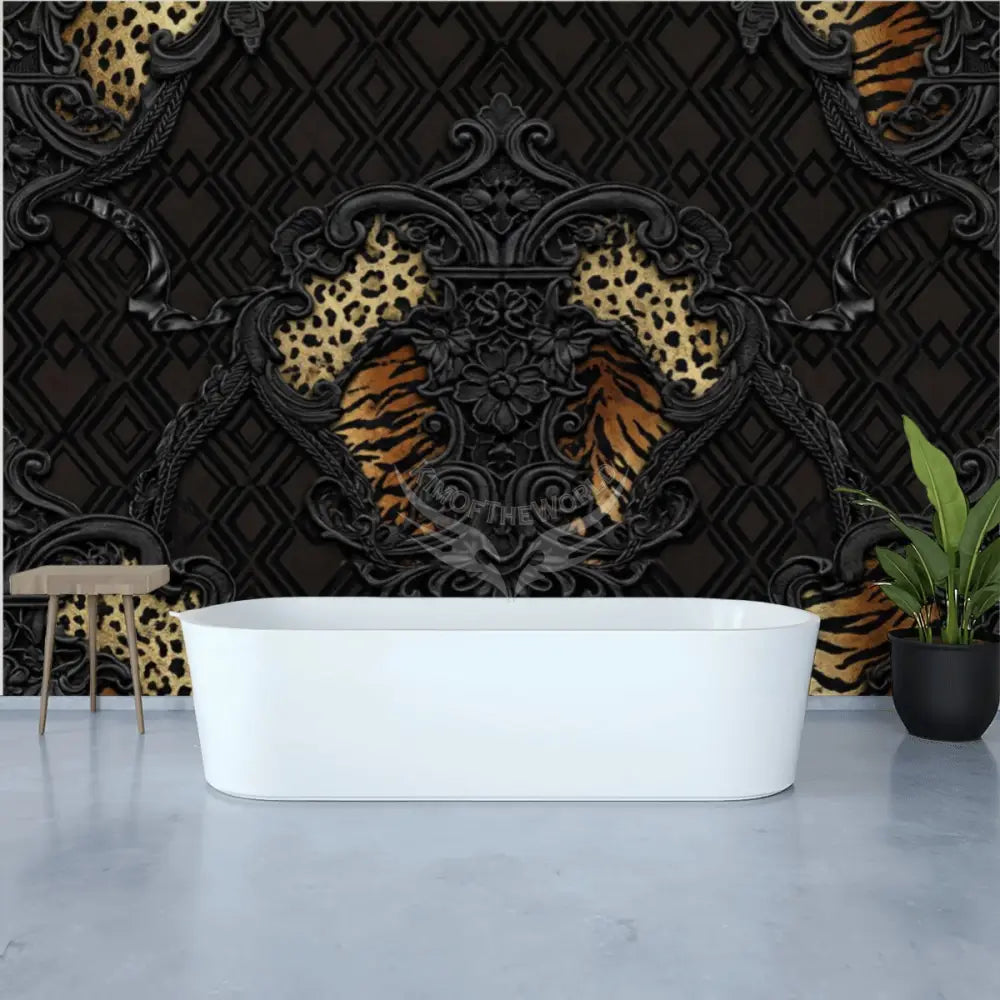3D Black Steampunk Gothic Tiger Print Unpasted Mural Wallpaper 144’’x100’’ 144’’x100’’ Wall Coverings