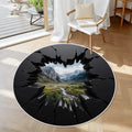 3D Black Wall Break Out Mountain View Soft Round Area Rug with White Border 39.4’’x39.4’’ Rugs & Mats