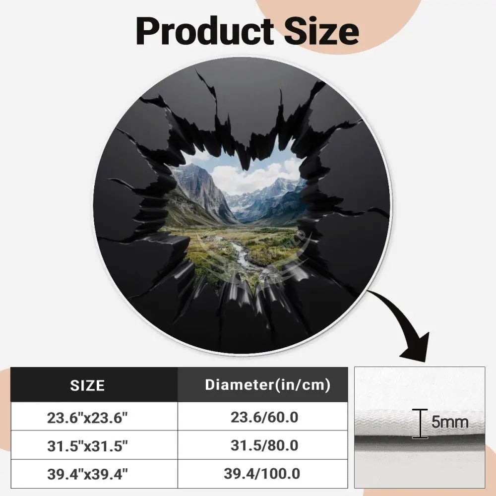 3D Black Wall Break Out Mountain View Soft Round Area Rug with White Border Rugs & Mats