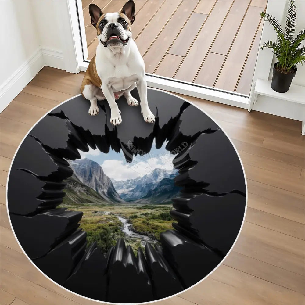 3D Black Wall Break Out Mountain View Soft Round Area Rug with White Border Rugs & Mats