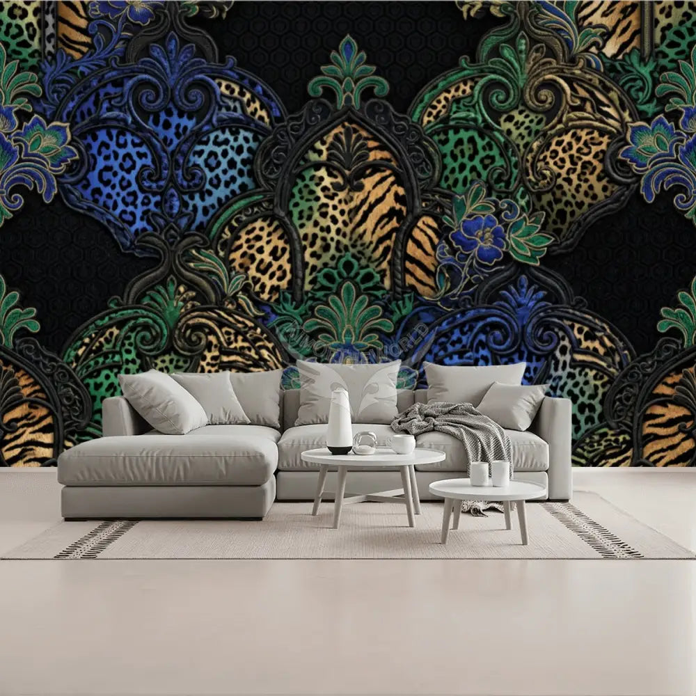 3D Black Yellow Blue Animal Print Unpasted Mural Wallpaper 144’’x100’’ 144’’x100’’ Wall Coverings