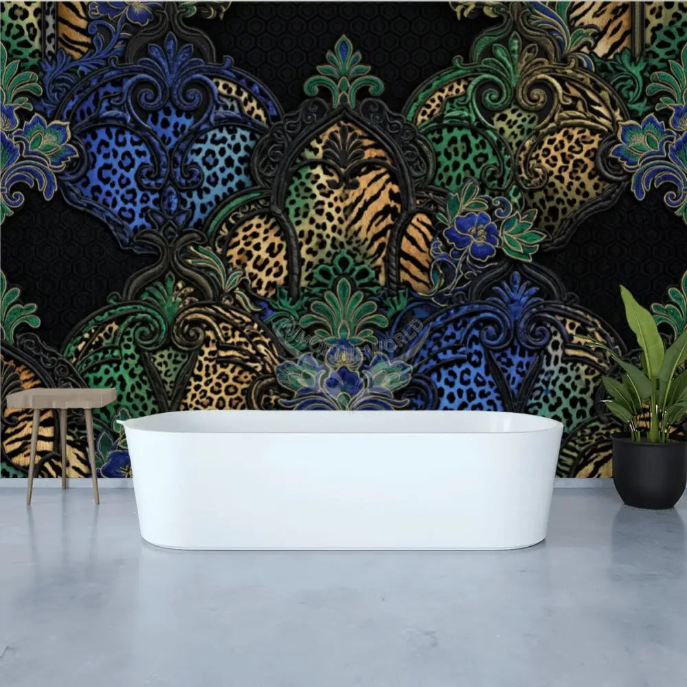 3D Black Yellow Blue Animal Print Unpasted Mural Wallpaper 144’’x100’’ 144’’x100’’ Wall Coverings