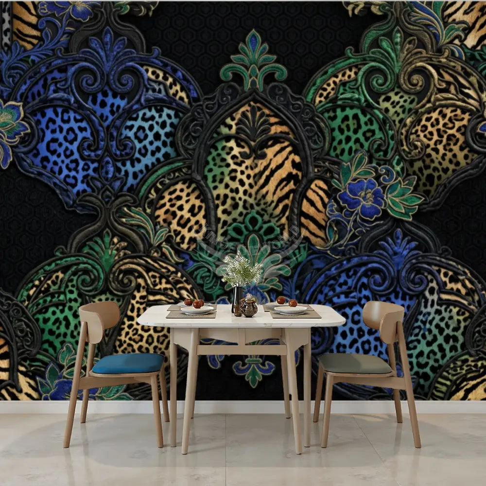 3D Black Yellow Blue Animal Print Unpasted Mural Wallpaper 144’’x100’’ 144’’x100’’ Wall Coverings