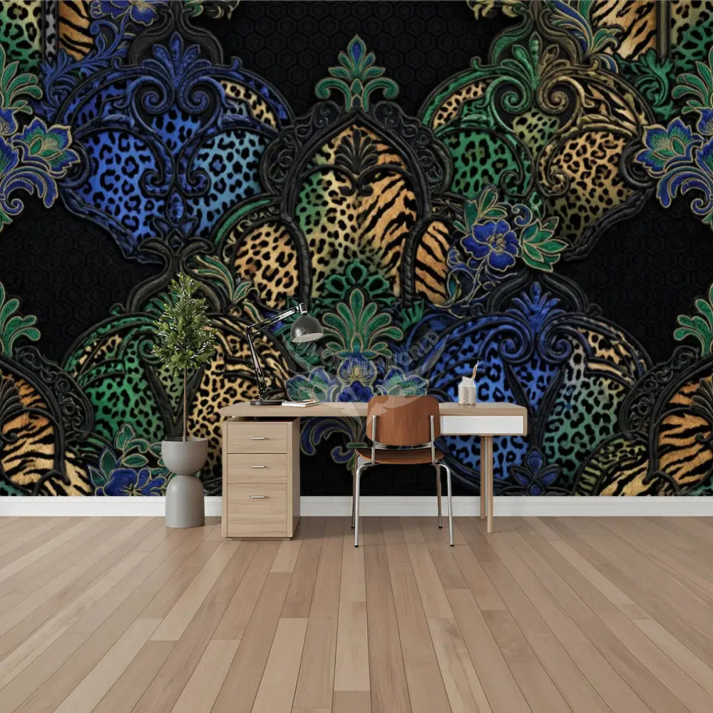 3D Black Yellow Blue Animal Print Unpasted Mural Wallpaper 144’’x100’’ 144’’x100’’ Wall Coverings