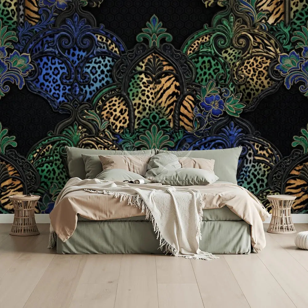 3D Black Yellow Blue Animal Print Unpasted Mural Wallpaper 144’’x100’’ 144’’x100’’ Wall Coverings