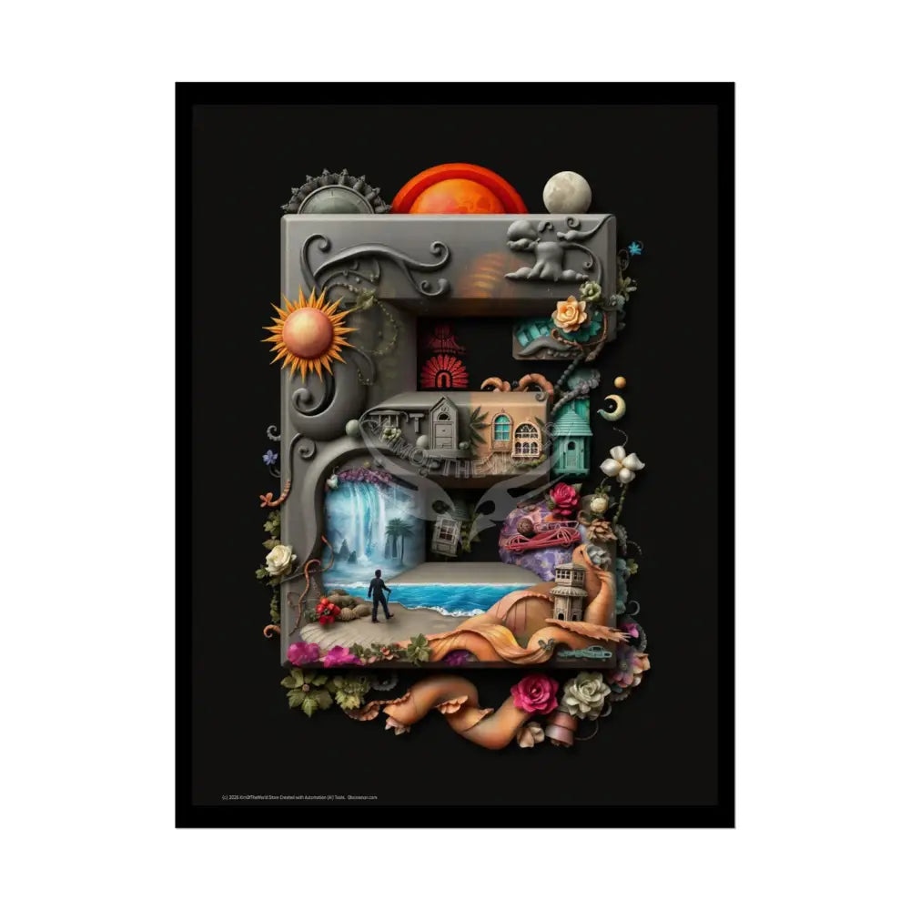 3D Block ’E’ Letter Initial Poster — Personalized Rolled Poster for Kids’ Rooms Classrooms & Homeschool 18″ x 24″