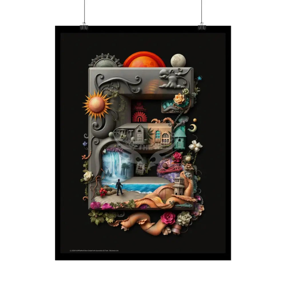 3D Block ’E’ Letter Initial Poster — Personalized Rolled Poster for Kids’ Rooms Classrooms & Homeschool Poster