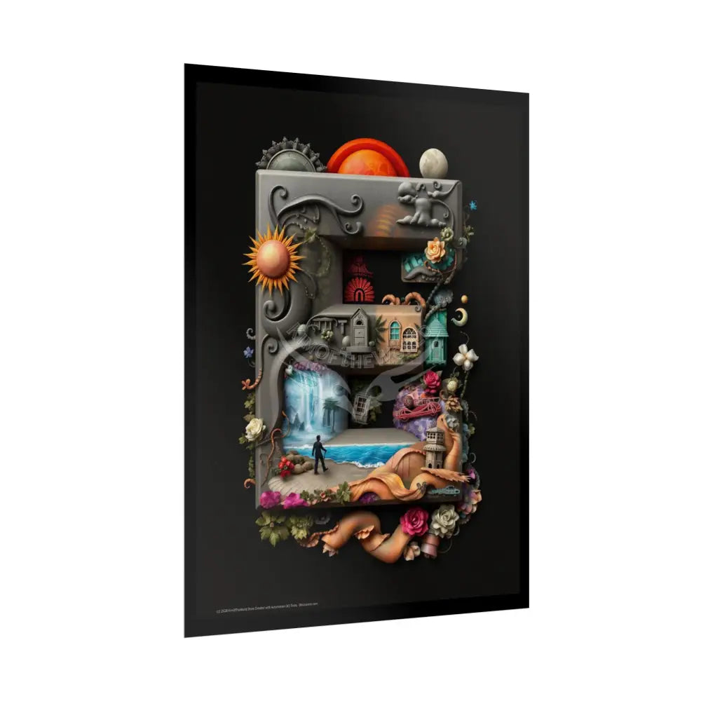 3D Block ’E’ Letter Initial Poster — Personalized Rolled Poster for Kids’ Rooms Classrooms & Homeschool Poster