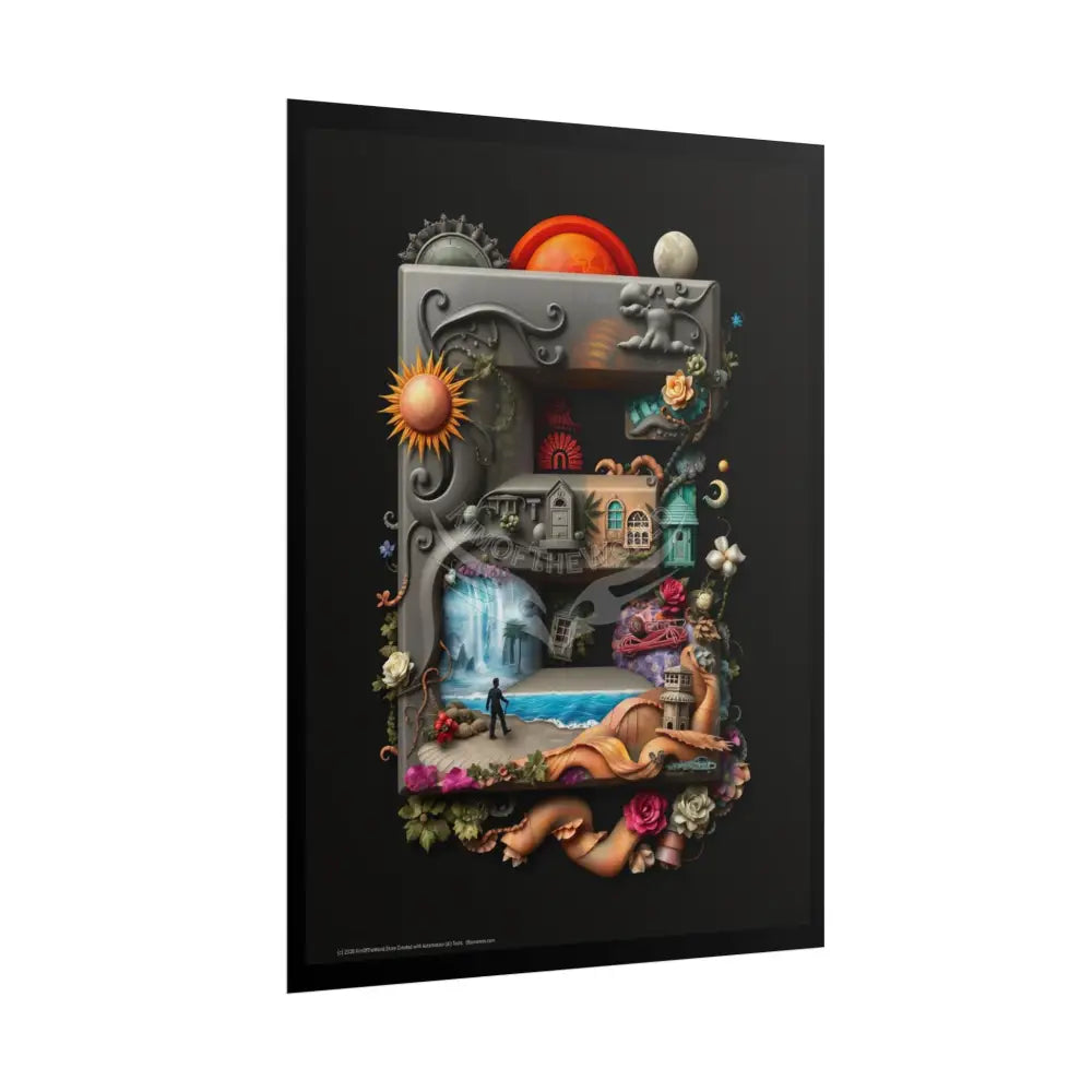 3D Block ’E’ Letter Initial Poster — Personalized Rolled Poster for Kids’ Rooms Classrooms & Homeschool Poster