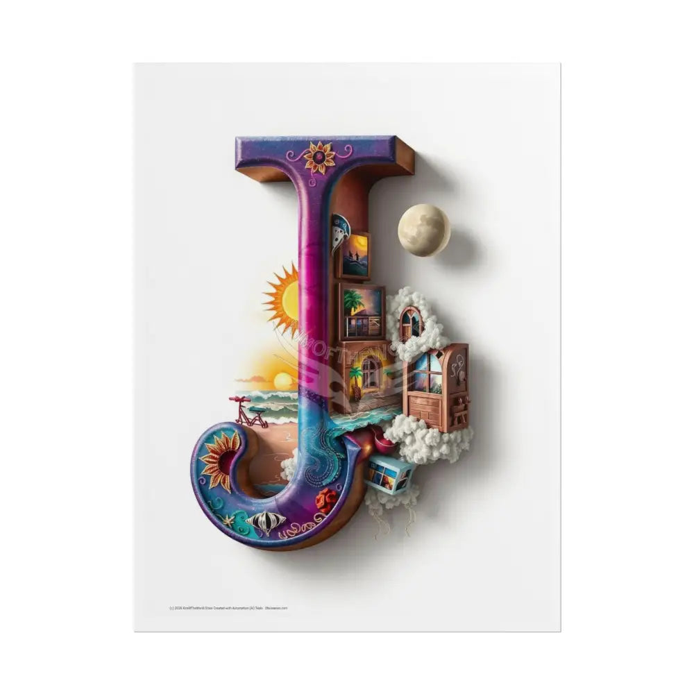 3D Block ’J’ Letter Initial Poster — Personalized Rolled Poster for Kids’ Rooms Classrooms & Homeschool 18″ x 24″
