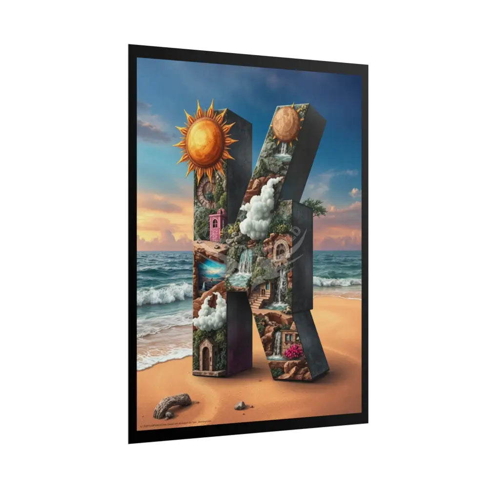 3D Block ’K’ Letter Initial Poster — Personalized Rolled Poster for Kids’ Rooms Classrooms & Homeschool Poster