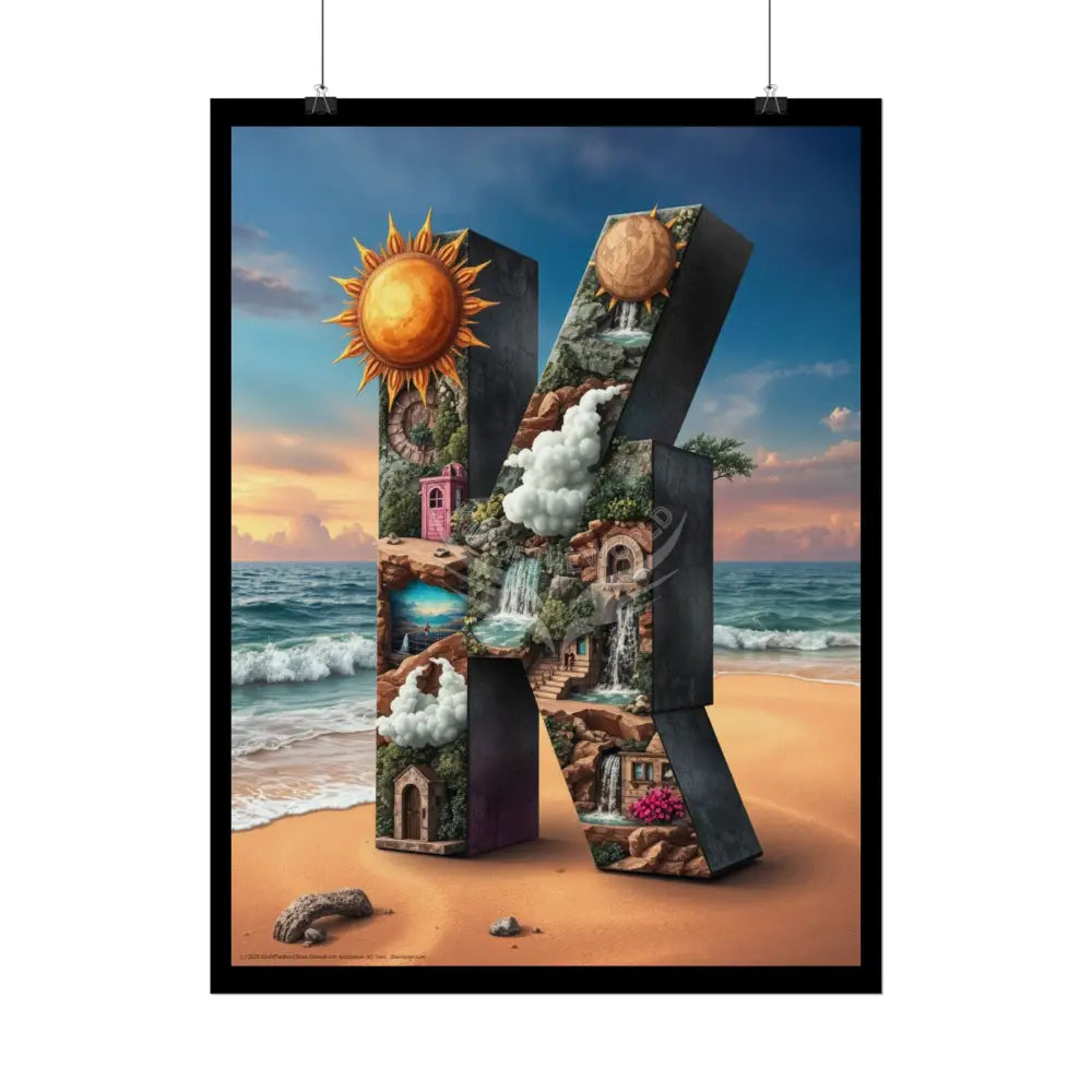 3D Block ’K’ Letter Initial Poster — Personalized Rolled Poster for Kids’ Rooms Classrooms & Homeschool Poster