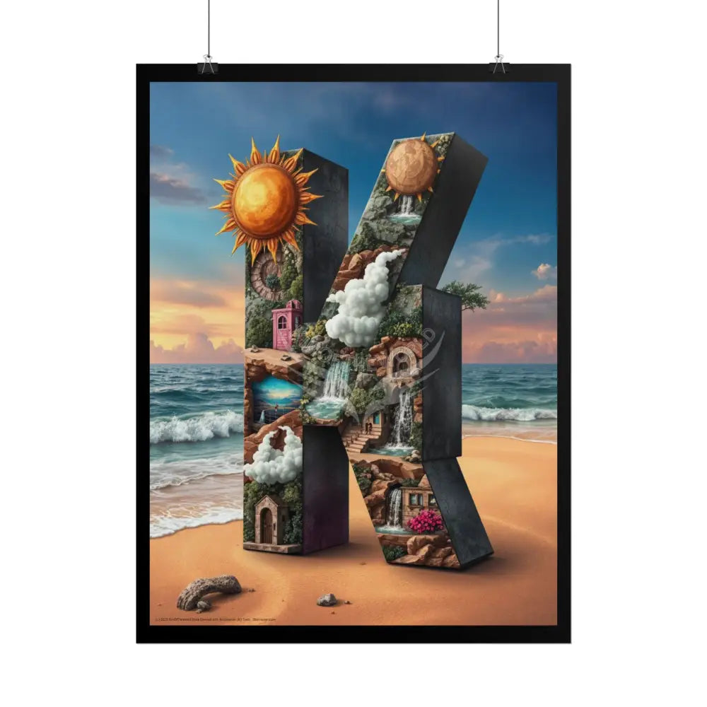 3D Block ’K’ Letter Initial Poster — Personalized Rolled Poster for Kids’ Rooms Classrooms & Homeschool Poster