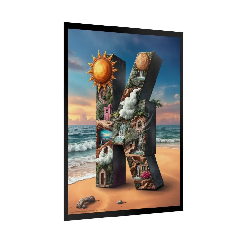 3D Block ’K’ Letter Initial Poster — Personalized Rolled Poster for Kids’ Rooms Classrooms & Homeschool Poster