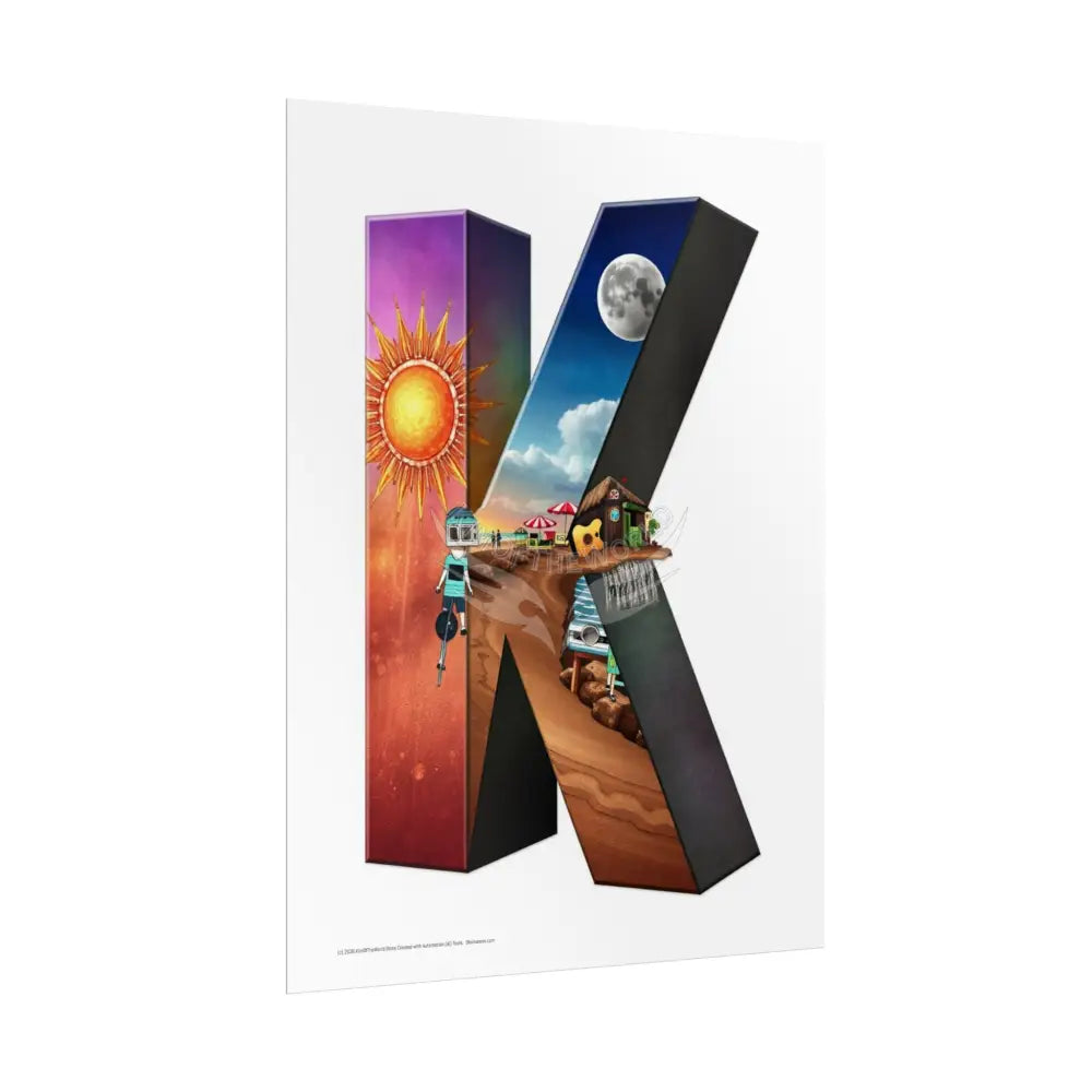 3D Block ’K’ Letter Initial Poster — Personalized Rolled Poster for Kids’ Rooms Classrooms & Homeschool Poster