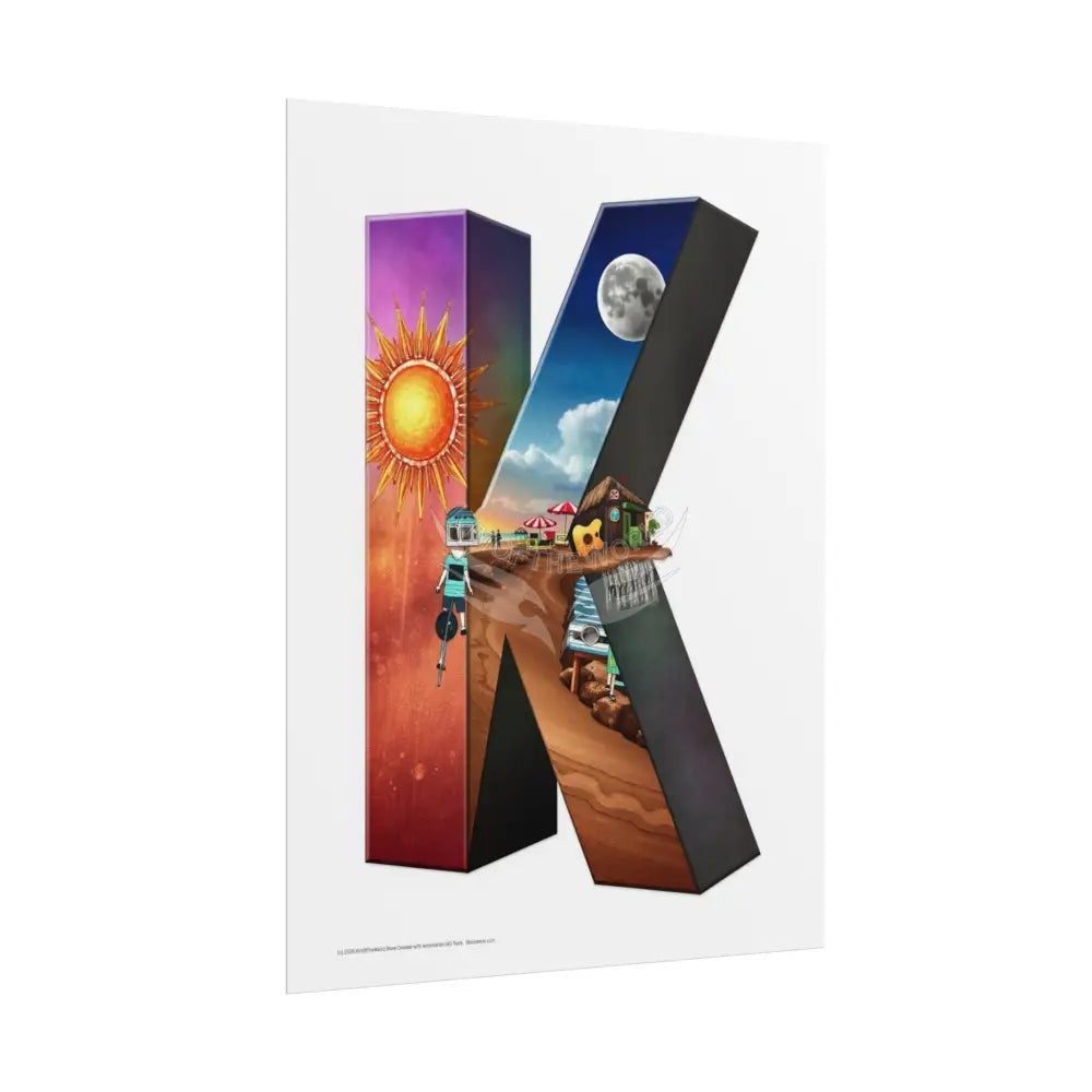 3D Block ’K’ Letter Initial Poster — Personalized Rolled Poster for Kids’ Rooms Classrooms & Homeschool Poster