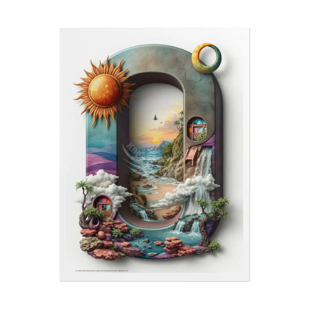 3D Block ’O’ Letter Initial Poster — Personalized Rolled Poster for Kids’ Rooms Classrooms & Homeschool 18″ x 24″