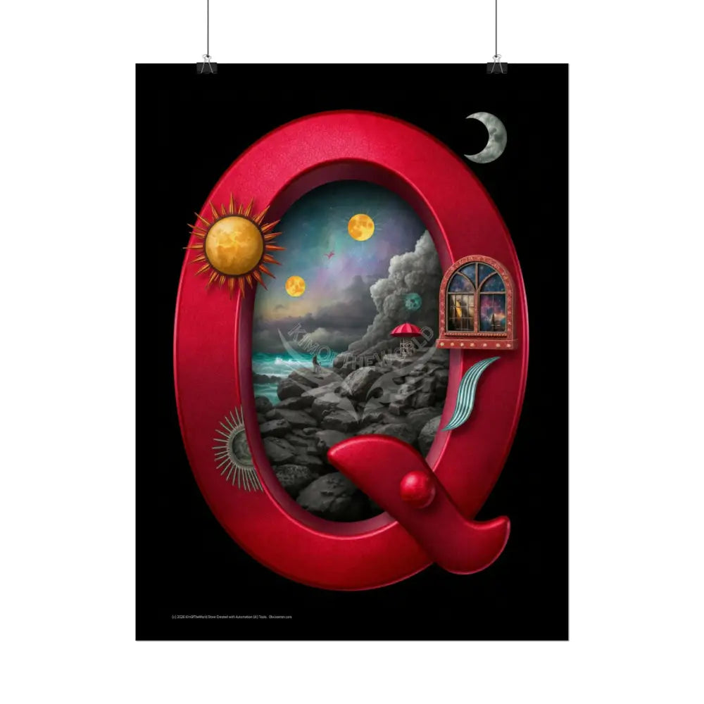 3D Block ’Q’ Letter Initial Poster — Personalized Rolled Poster for Kids’ Rooms Classrooms & Homeschool Poster