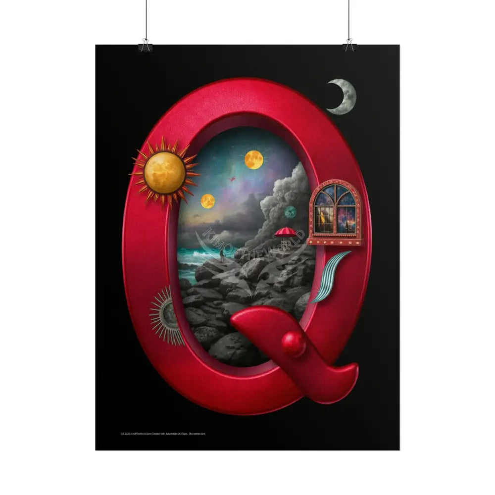 3D Block ’Q’ Letter Initial Poster — Personalized Rolled Poster for Kids’ Rooms Classrooms & Homeschool Poster