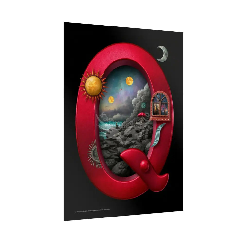 3D Block ’Q’ Letter Initial Poster — Personalized Rolled Poster for Kids’ Rooms Classrooms & Homeschool Poster