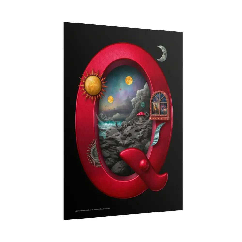 3D Block ’Q’ Letter Initial Poster — Personalized Rolled Poster for Kids’ Rooms Classrooms & Homeschool Poster