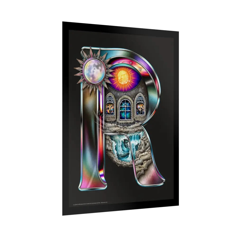 3D Block ’R’ Letter Initial Poster — Personalized Rolled Poster for Kids’ Rooms Classrooms & Homeschool Poster