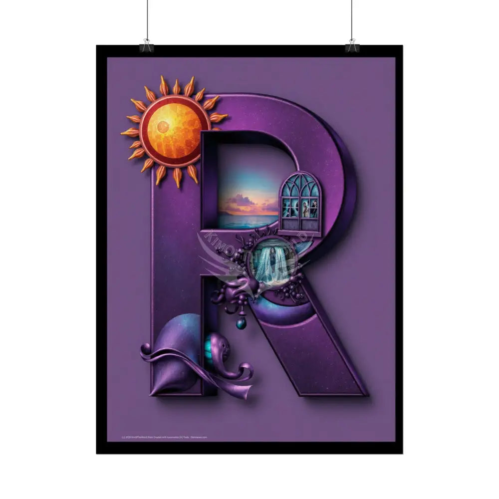 3D Block ’R’ Letter Initial Poster — Personalized Rolled Poster for Kids’ Rooms Classrooms & Homeschool Poster