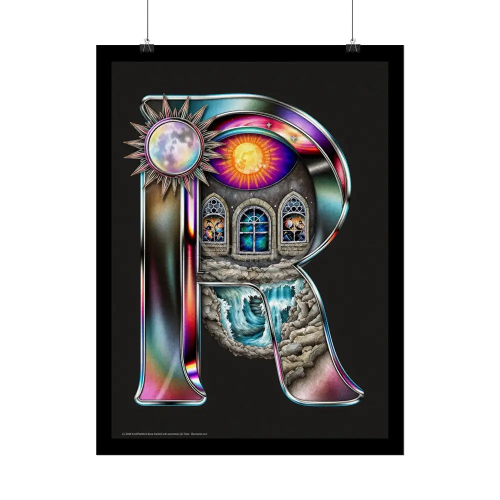 3D Block ’R’ Letter Initial Poster — Personalized Rolled Poster for Kids’ Rooms Classrooms & Homeschool Poster