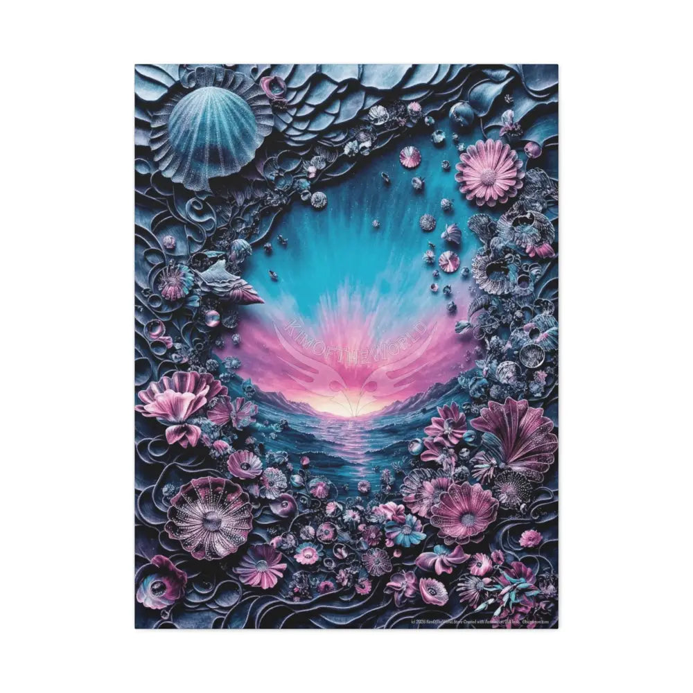 3D Blue Deep Water Shells & Florals Canvas — Matte Stretched Wall Art 30’’ x 40’’ (Vertical) / 1.25’’ Canvas