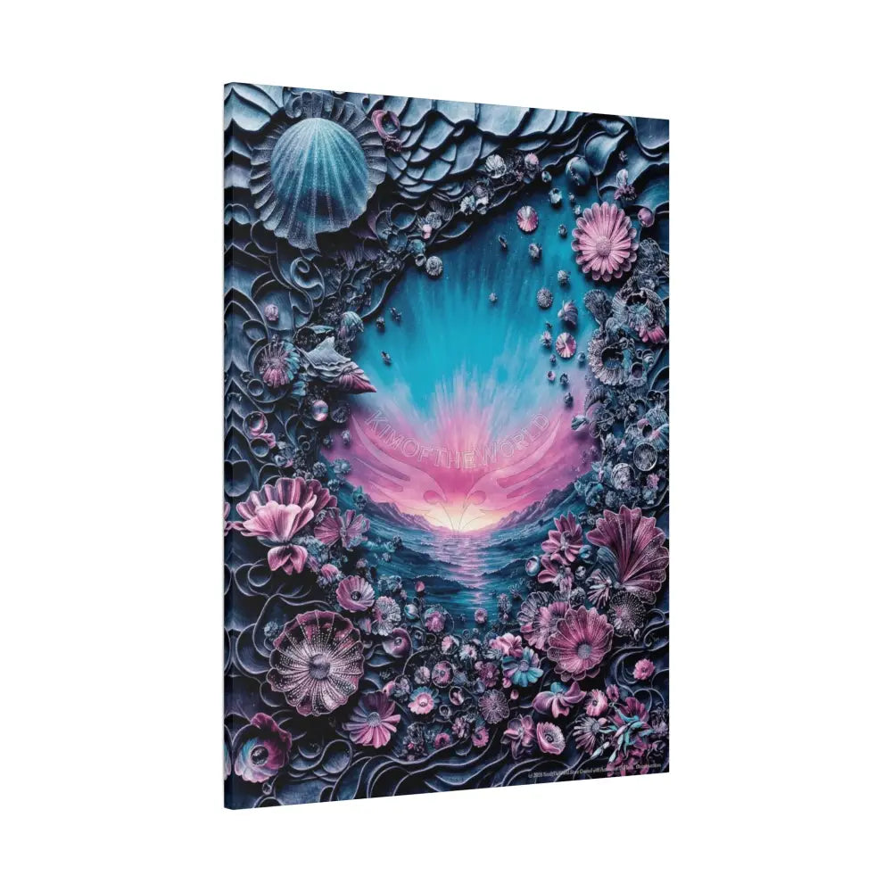 3D Blue Deep Water Shells & Florals Canvas — Matte Stretched Wall Art Canvas
