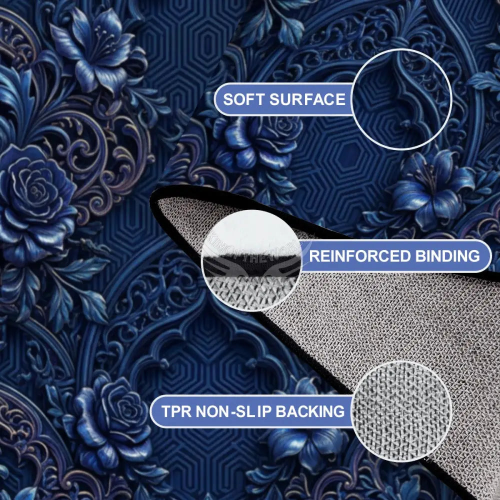 3D Blue Floral Fleur Large Area Rug Floor Carpet (5:4) 120’’x96’’ Rugs & Mats
