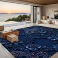 3D Blue Floral Fleur Large Area Rug Floor Carpet (5:4) 120’’x96’’ Rugs & Mats