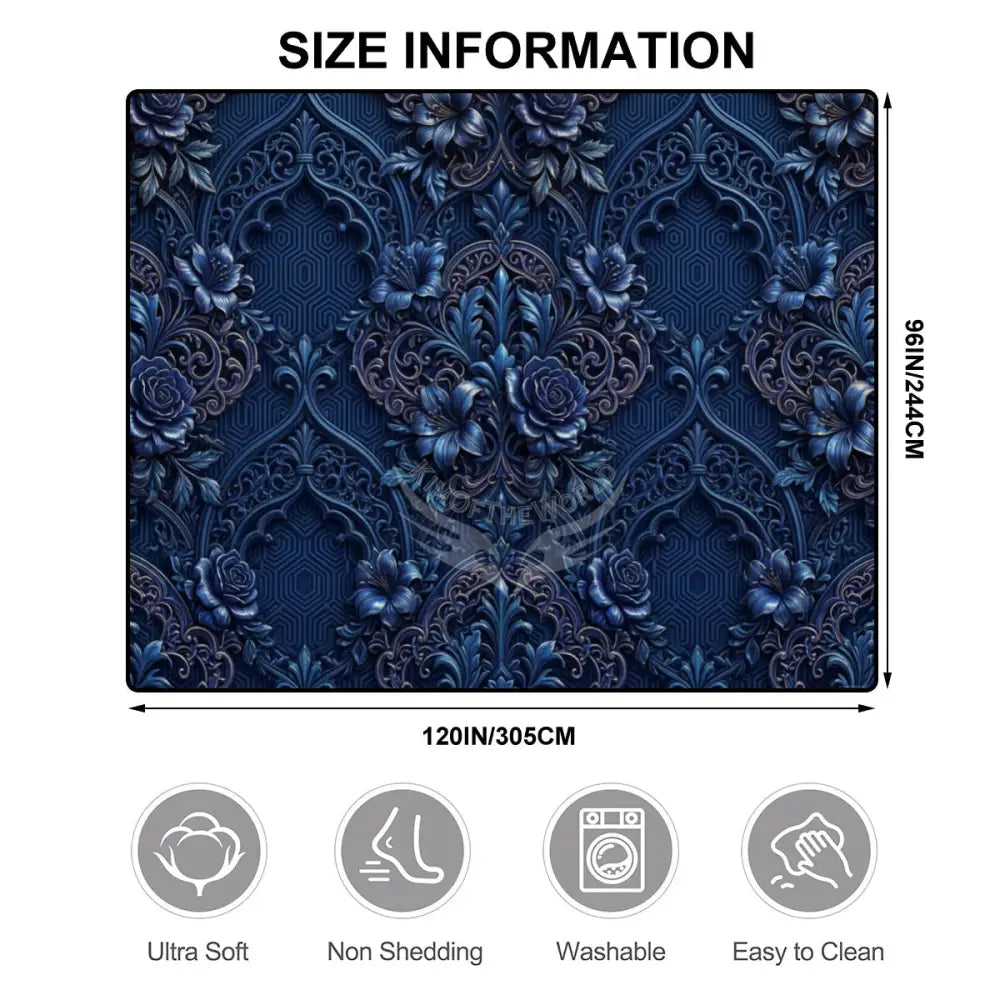 3D Blue Floral Fleur Large Area Rug Floor Carpet (5:4) 120’’x96’’ Rugs & Mats