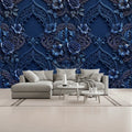 3D Blue Floral Unpasted Mural Wallpaper 144’’x100’’ 144’’x100’’ Wall Coverings