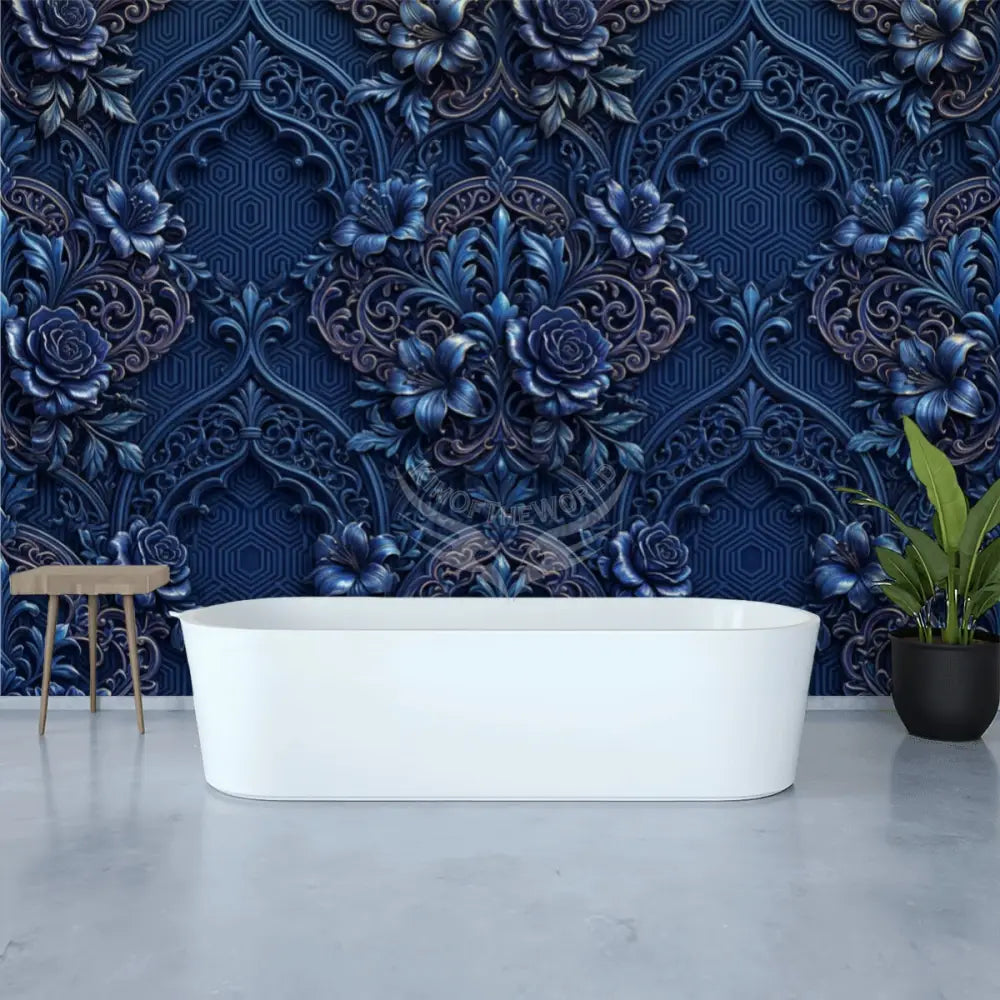 3D Blue Floral Unpasted Mural Wallpaper 144’’x100’’ 144’’x100’’ Wall Coverings