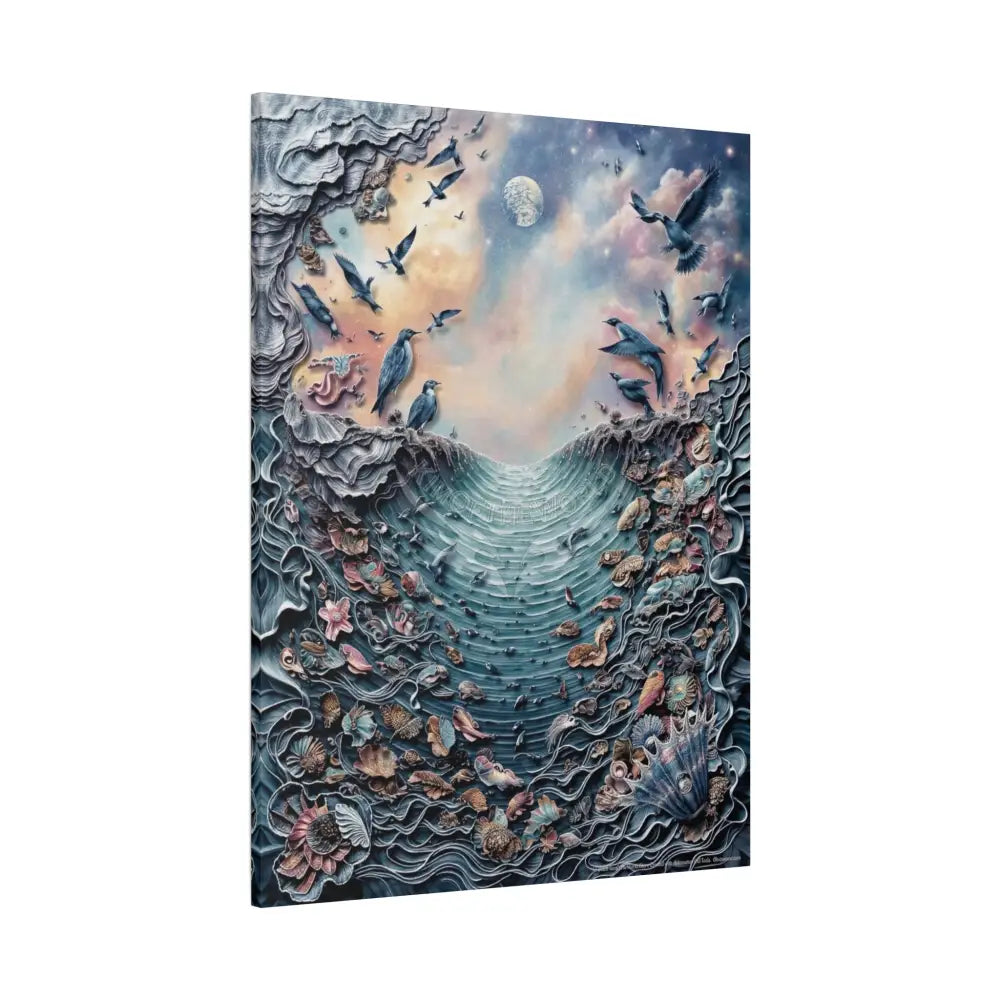 3D Blue Floral Waterfall Canvas — Matte Stretched Wall Art Canvas