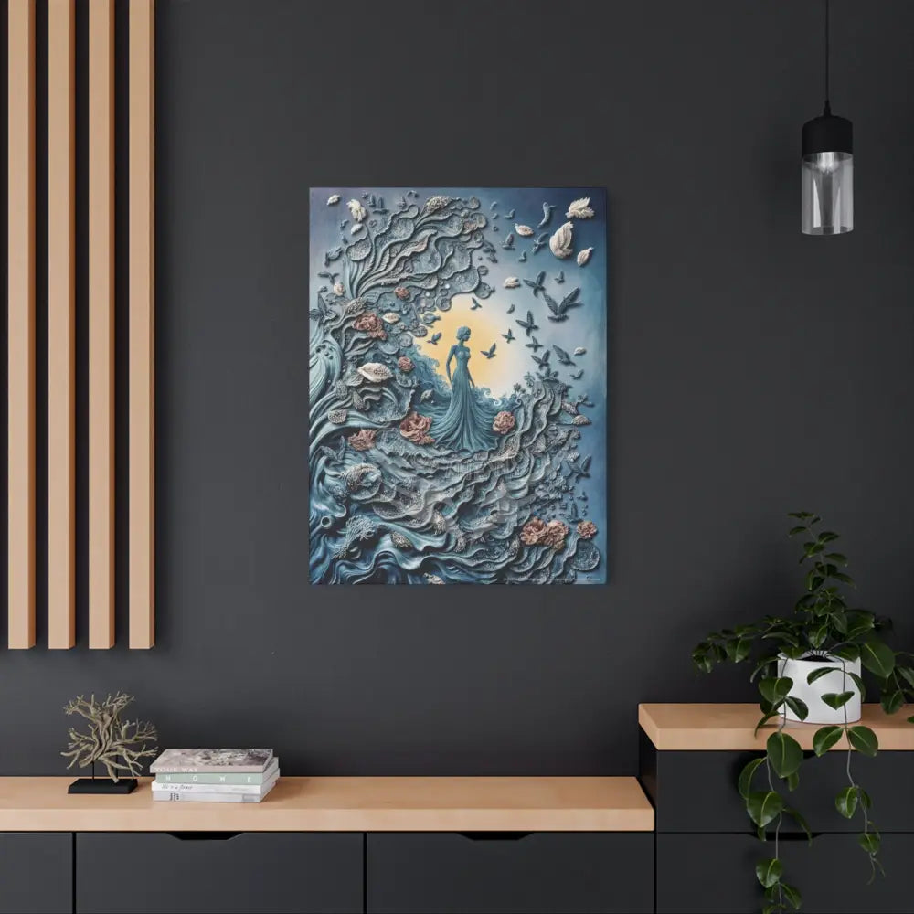 3D Blue Floral Waterfall Canvas — Matte Stretched Wall Art Canvas