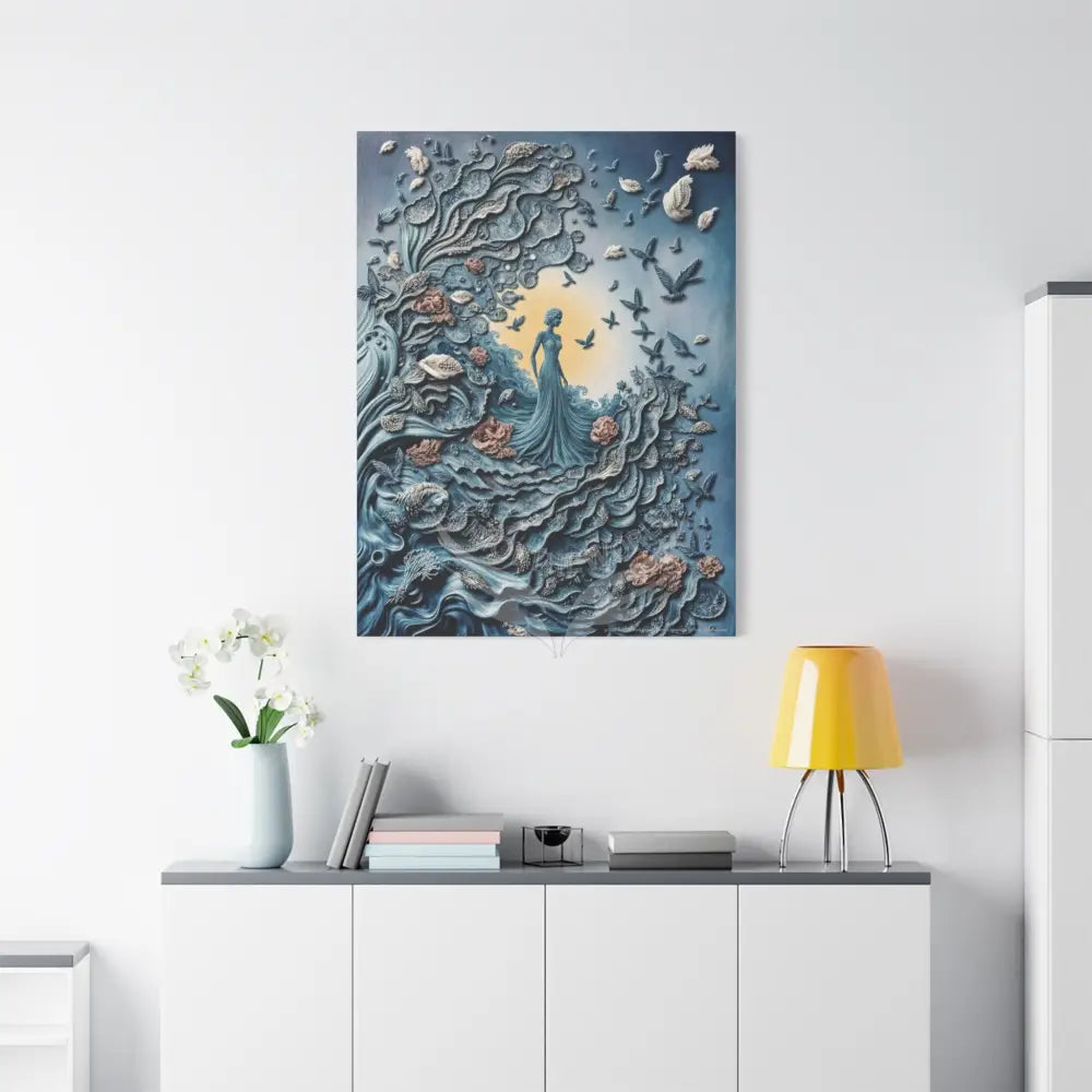 3D Blue Floral Waterfall Canvas — Matte Stretched Wall Art Canvas