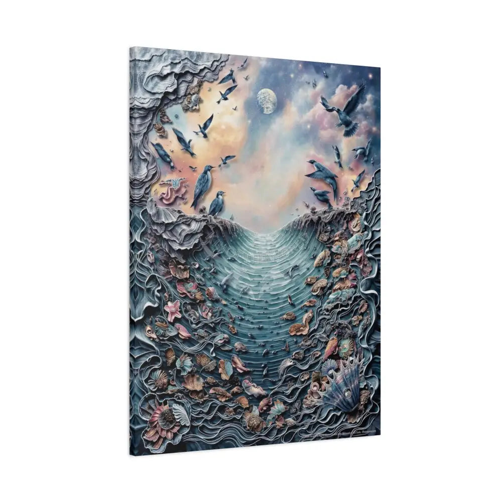 3D Blue Floral Waterfall Canvas — Matte Stretched Wall Art Canvas