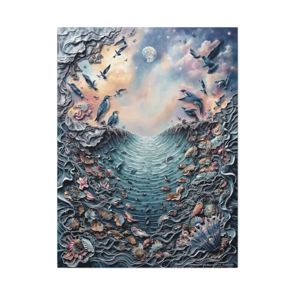 3D Blue Floral Waterfall Canvas — Matte Stretched Wall Art 30’’ x 40’’ (Vertical) / 1.25’’ Canvas