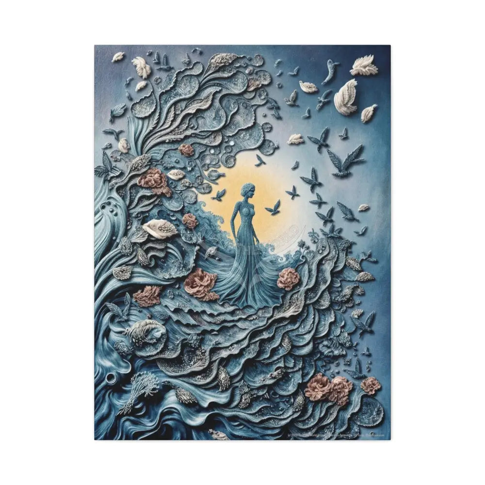 3D Blue Floral Waterfall Canvas — Matte Stretched Wall Art 30’’ x 40’’ (Vertical) / 1.25’’ Canvas