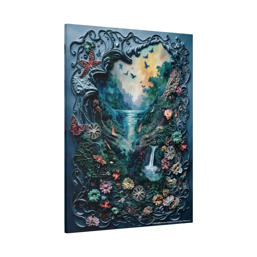 3D Blue Floral Waterfall Canvas — Matte Stretched Wall Art Canvas