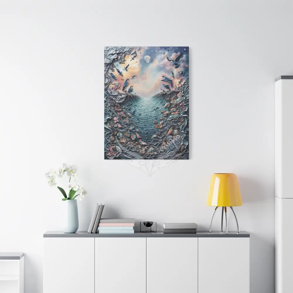 3D Blue Floral Waterfall Canvas — Matte Stretched Wall Art Canvas
