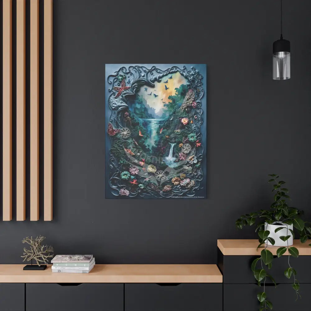 3D Blue Floral Waterfall Canvas — Matte Stretched Wall Art Canvas